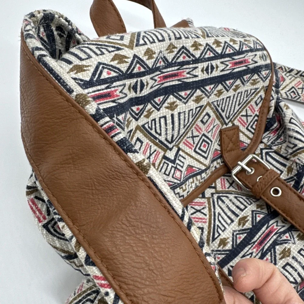 BACKPACK Mudd Tribal Table and Tower Aztec Navy Pink Brown Faux Leather